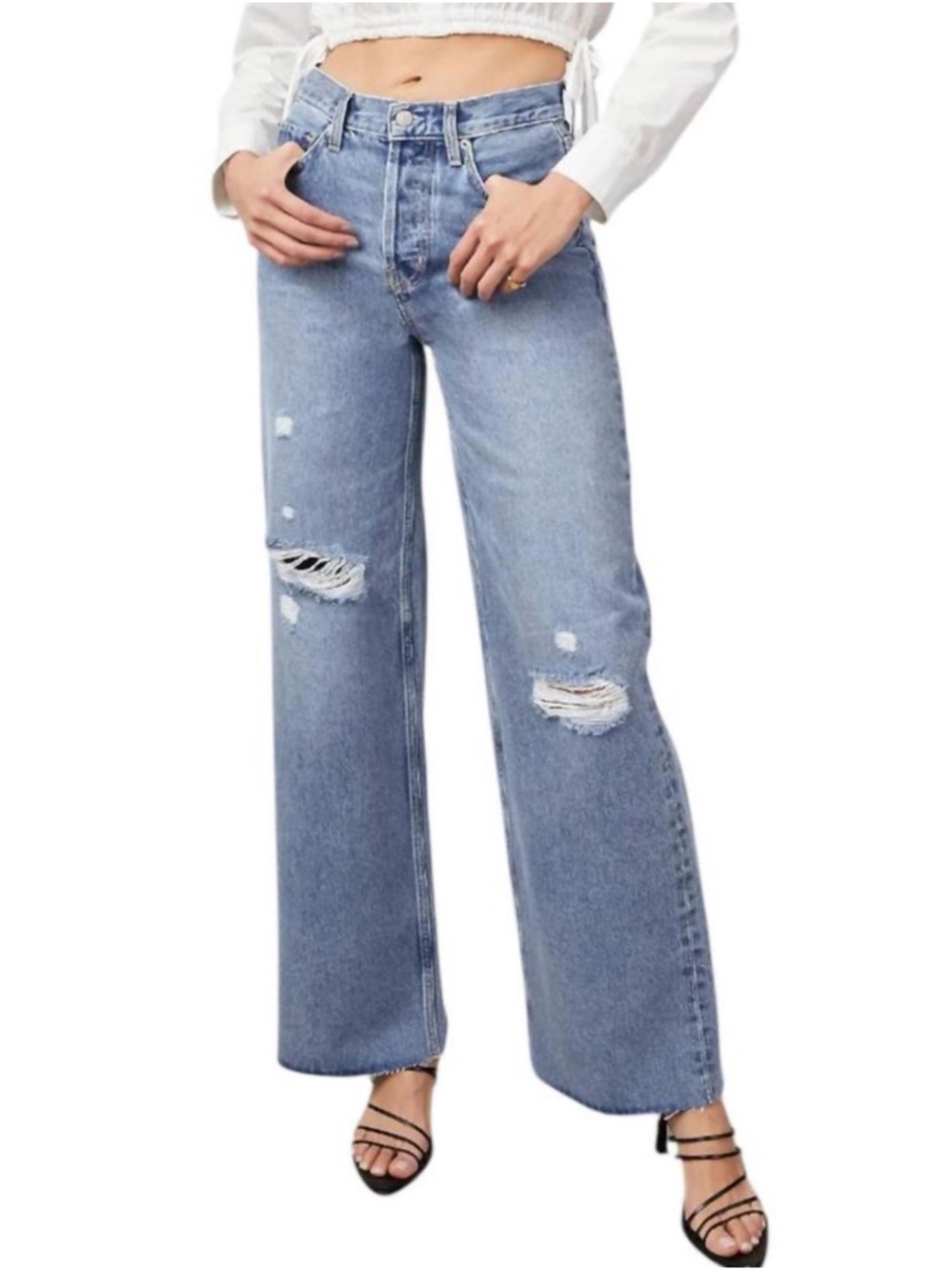 Rails Getty High Rise Wide Leg Distress Jean Breezy Blue 27 Boho Casual Grunge